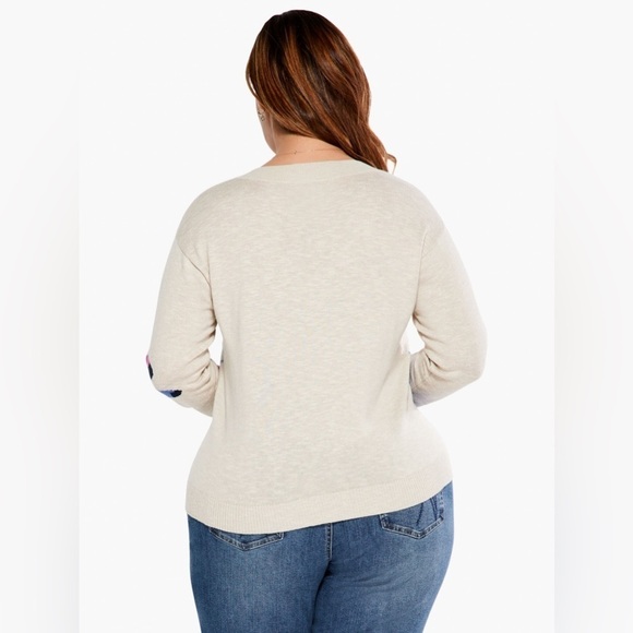 NIC+ZOE Cream V-Neck Sweater with Multicolor Floral Accents - Picture 8 of 9